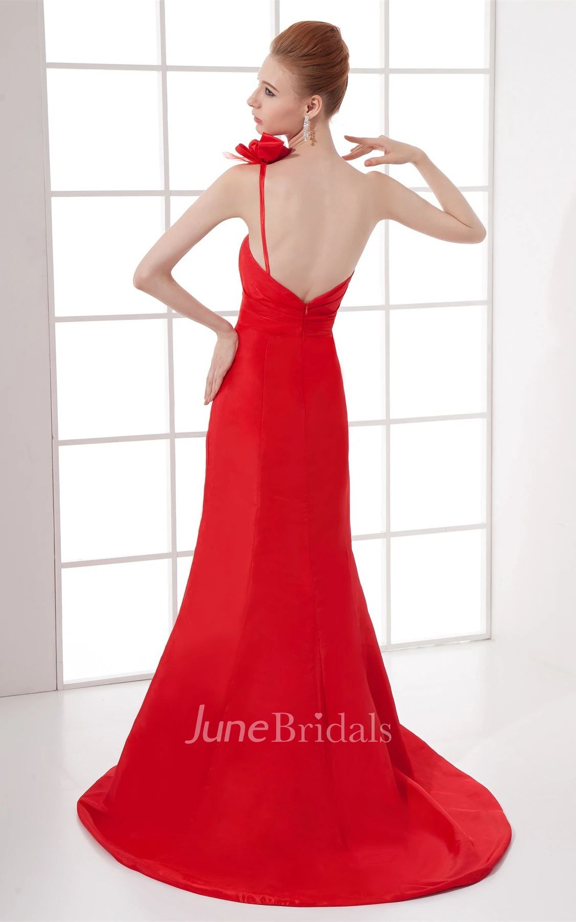 one-shoulder floor-length trumpet dress with floral el