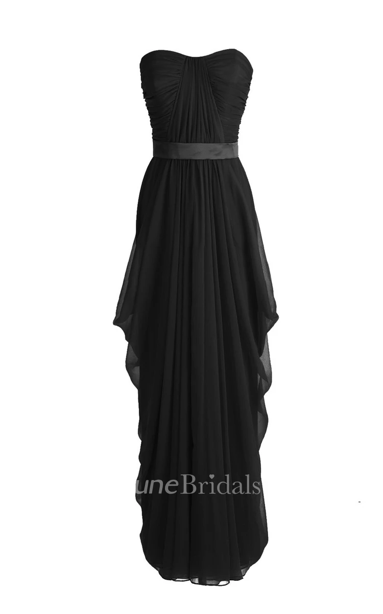 Chic Asymmetrical Ruched A-line Gown With Satin Band