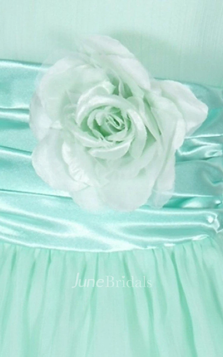 Sleeveless V-neck A-line Dress With Flower and Pleats