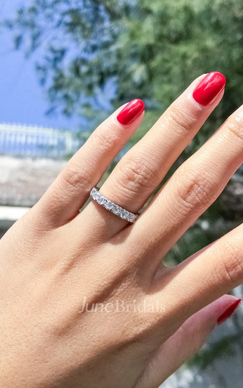 Round Cut Side Stones Rhinestone 925 Silver Wedding Rings