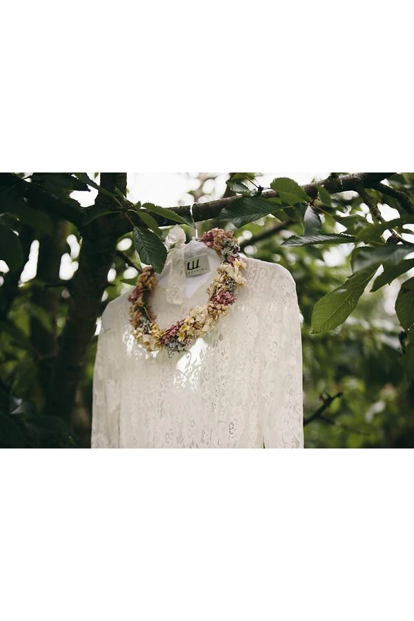 Elegant Long Sleeve Halter Wedding Dress Lace Open Back