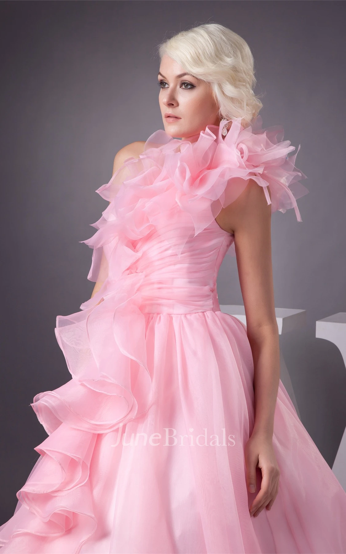 One-Shoulder Ruffled A-Line Dress with Tiers and Draping