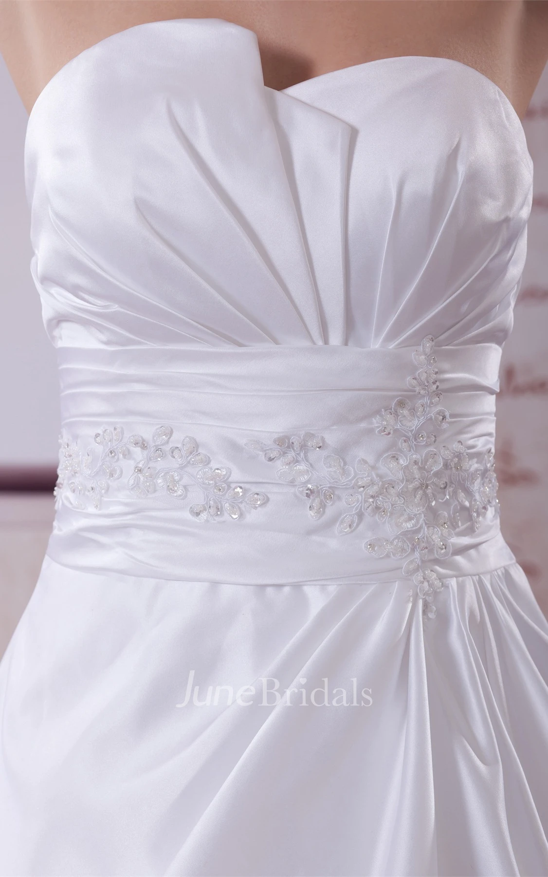 Strapless Ruched A-Line Ball Gown with Pleats and Jeweled Waist