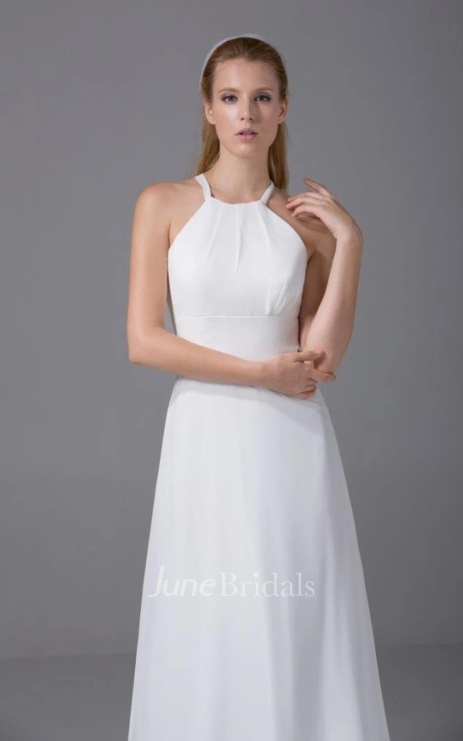 Sleeveless High Neck Long Chiffon Dress