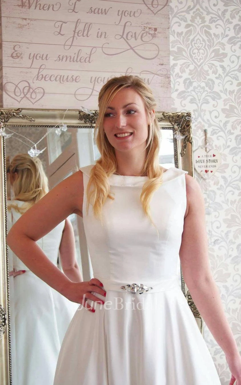 Full Length A-Line Satin Wedding Dress With Beaded Sash