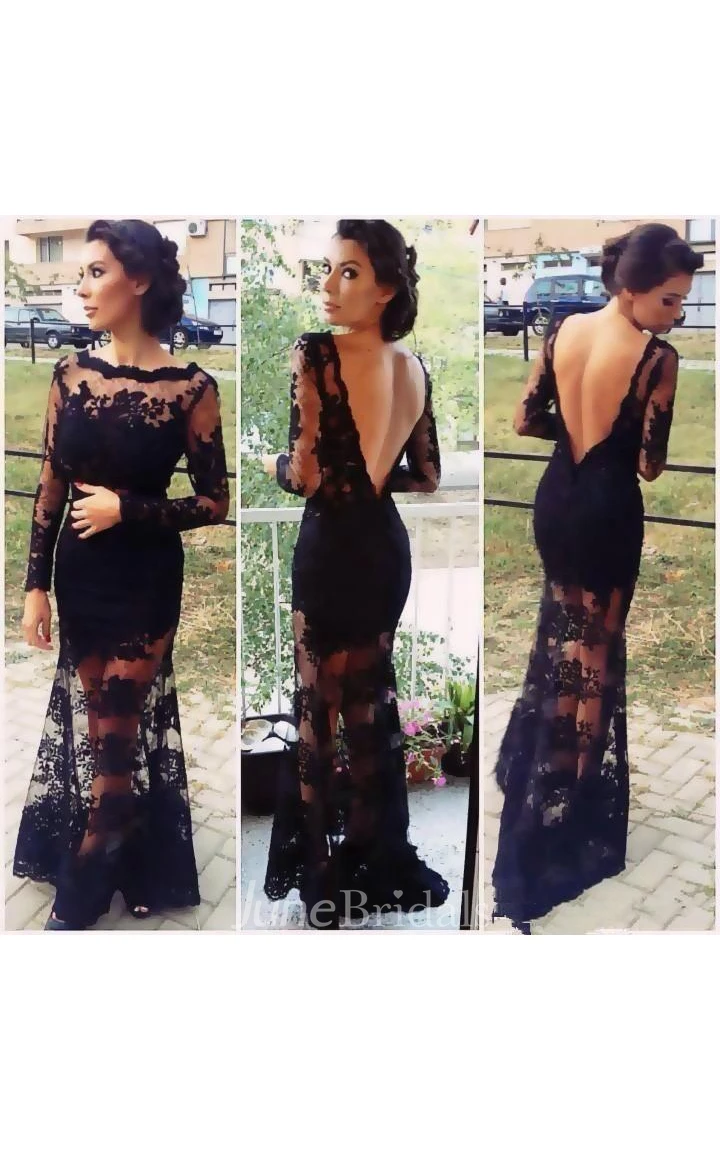 Trumpet Mermaid Bateau Long Sleeves Applique Sweep Brush Train Lace Dresses