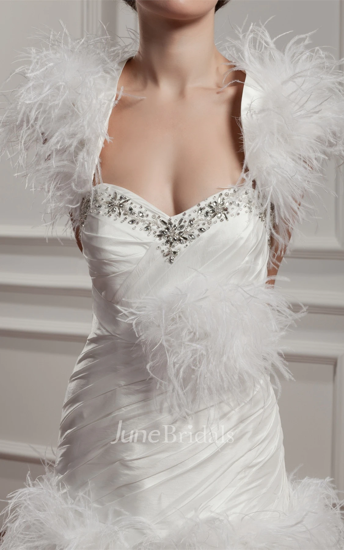 Strapless Criss-Cross Ruffled A-Line Gown with Beading and Bolero