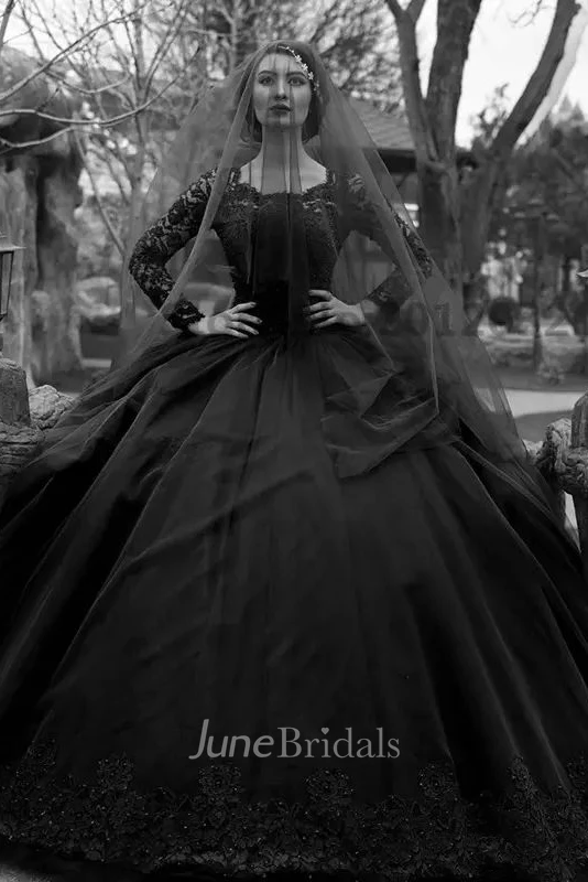 Ball Gown Bateau Lace Tulle Floor-length Sweep Train Long Sleeve Wedding Dress with Illusion Back