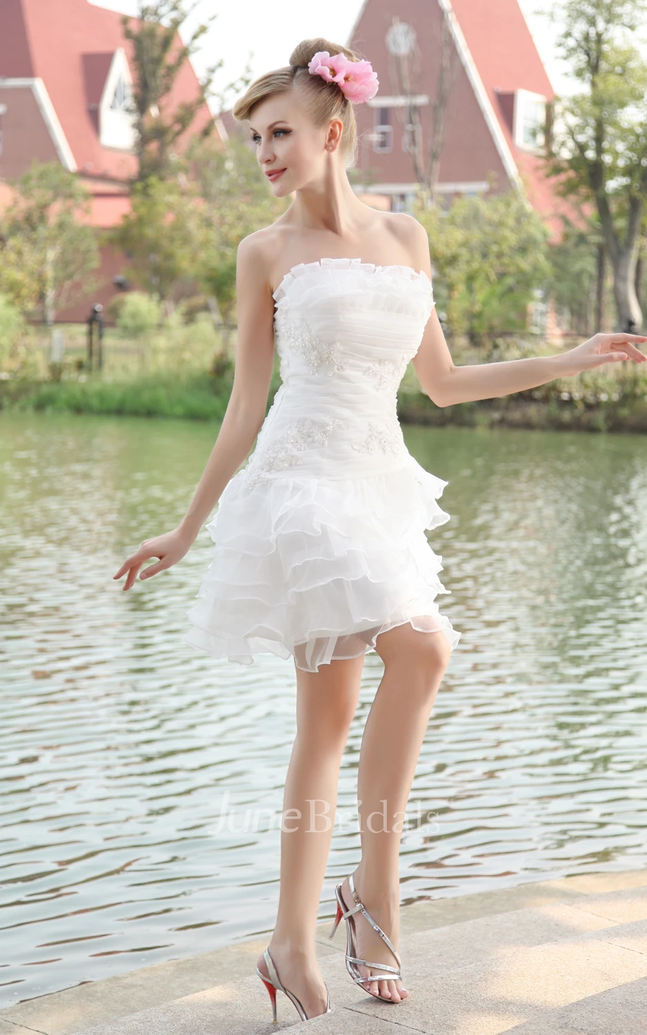 Romantic Strapless Organza Gown With Layered Ruffles