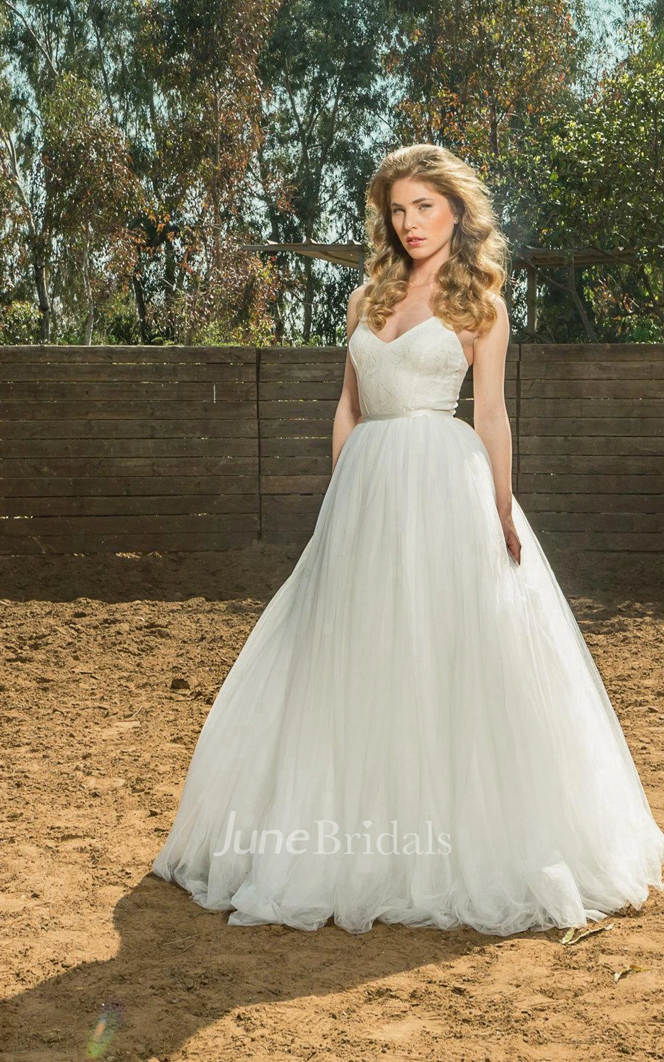A-Line Tulle Lace Weddig Dress With Bow
