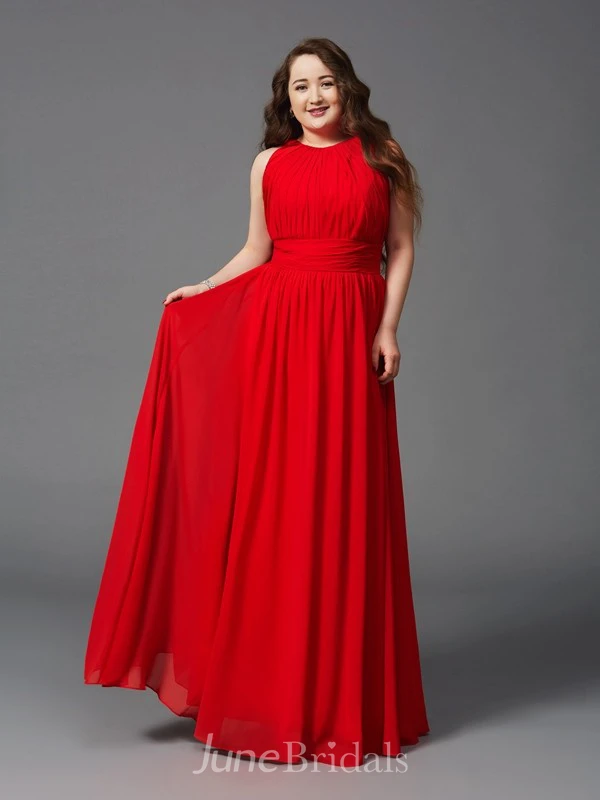 A-line Floor-length Jewel Sleeveless Chiffon Pleats Zipper Dress