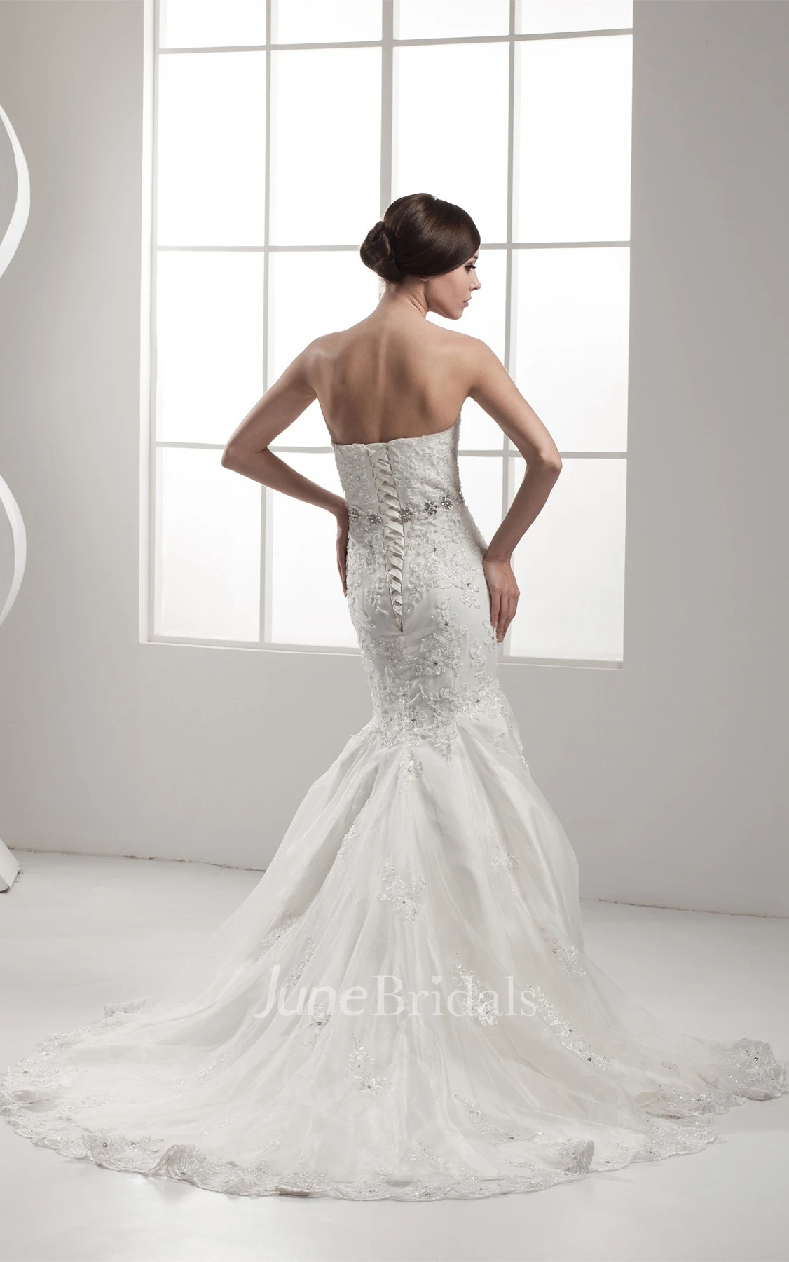 Strapless Lace Trumpet A-Line Dress with Beading and Pleats