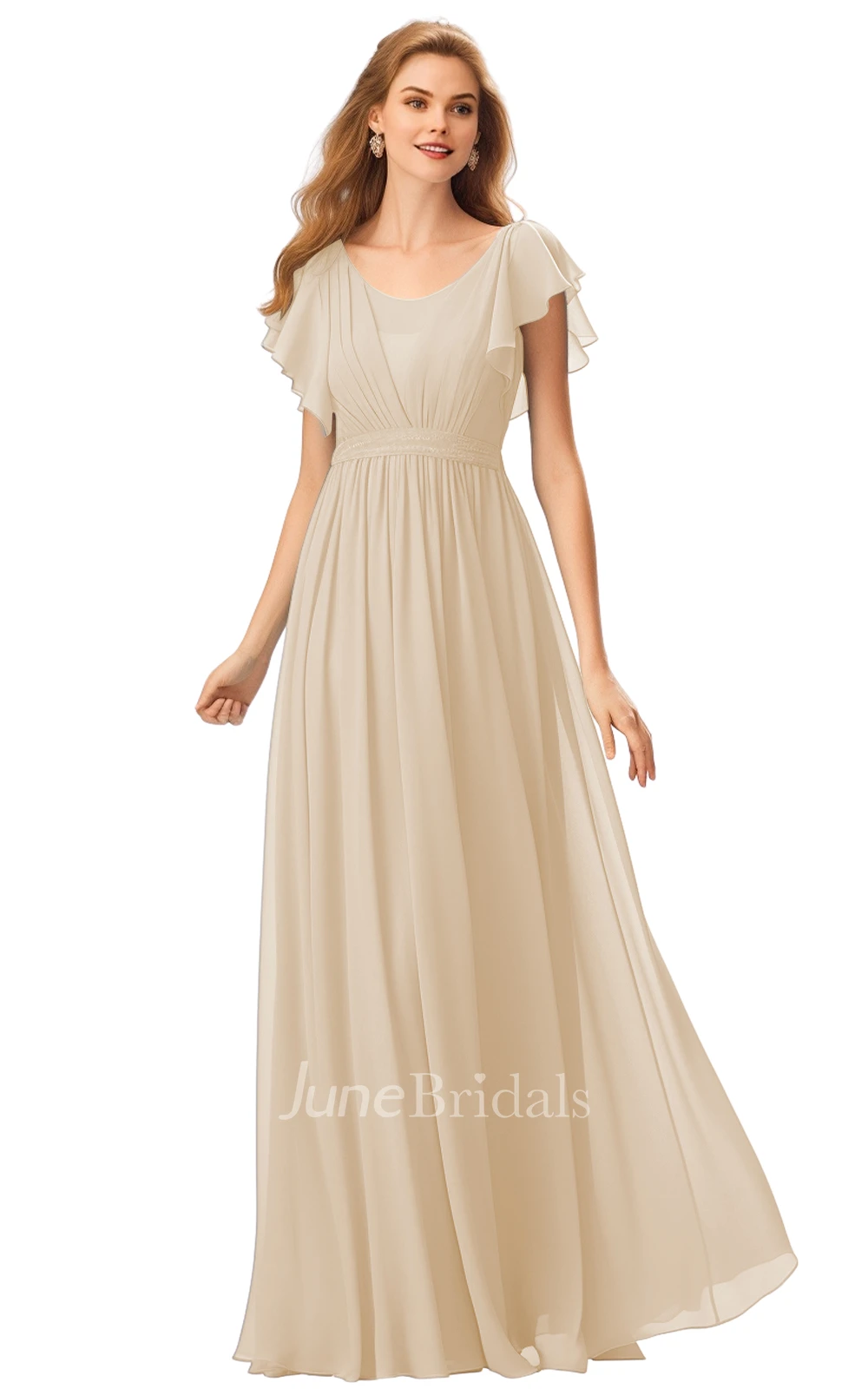 Casual A-Line Bateau Neck Chiffon Bridesmaid Dress