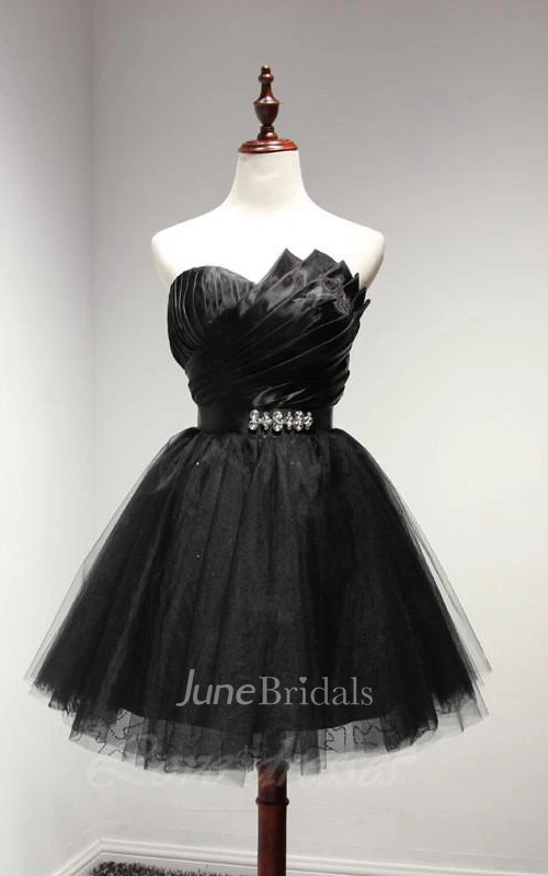 Sweetheart Neck Pleated Short Tulle Cocktail Dresses
