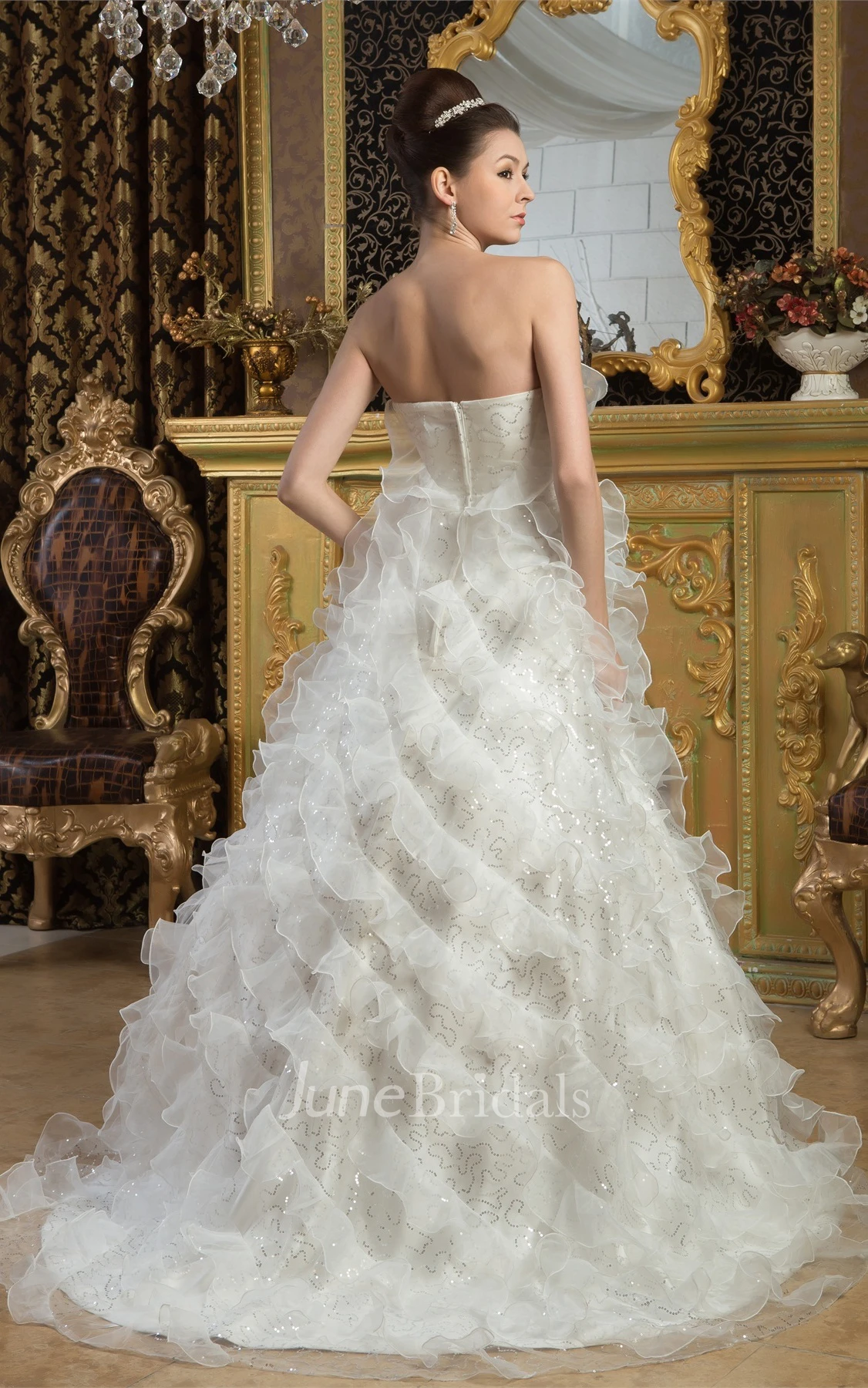 Strapless A-Line Ruffled Gown with Sequins