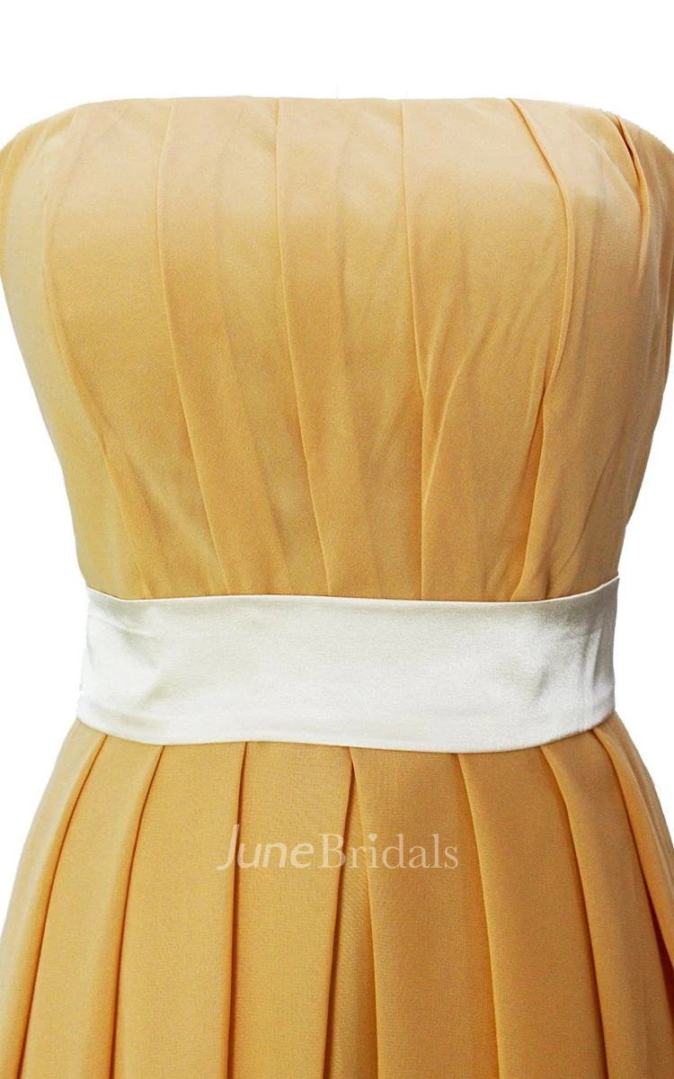 Pure Strapless Pleated Short Dress With Satin Band