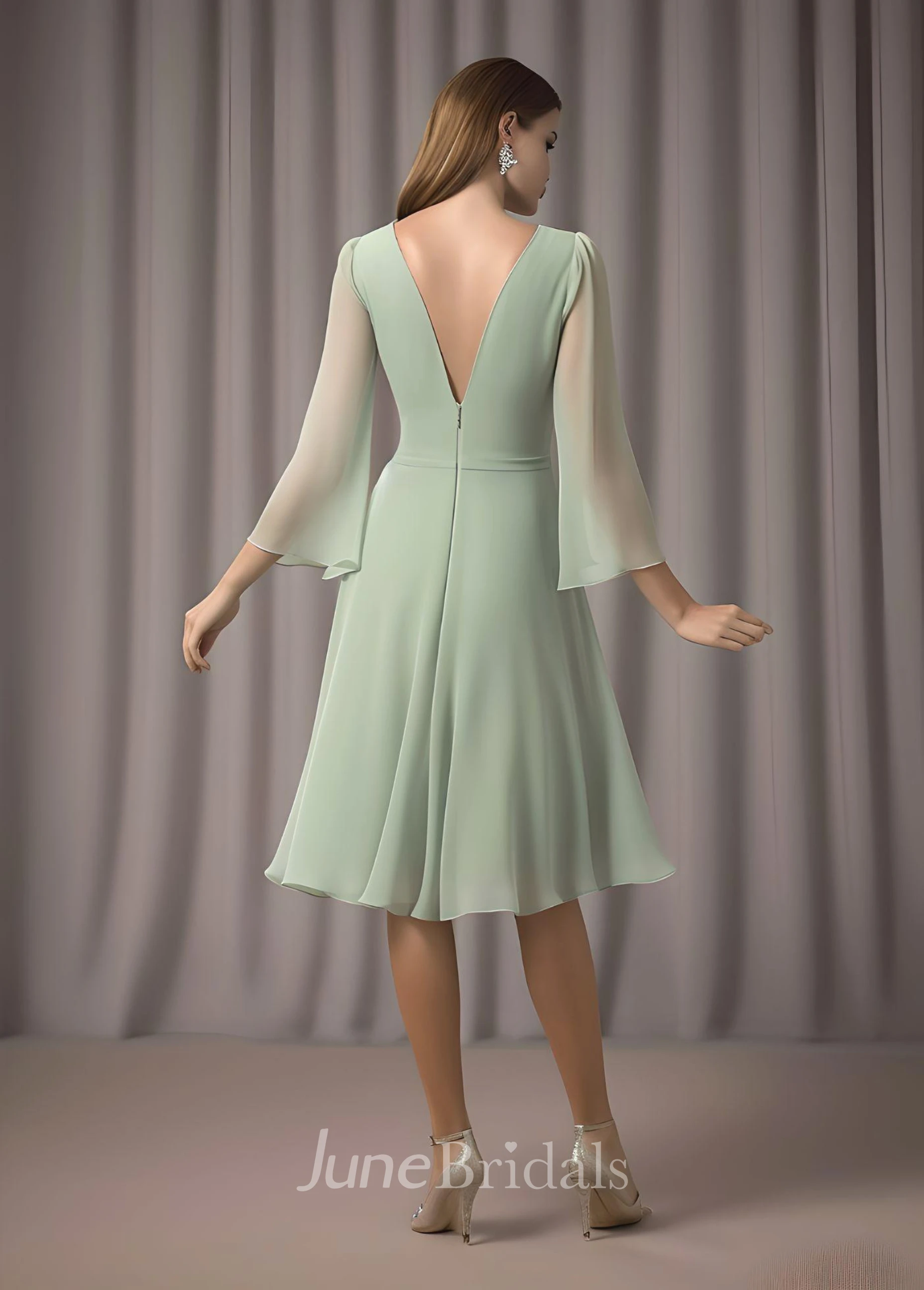 Sage Green a Line Knee Length Dress