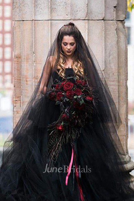 Black Ethereal Puffy Long Wedding Veil - June Bridals