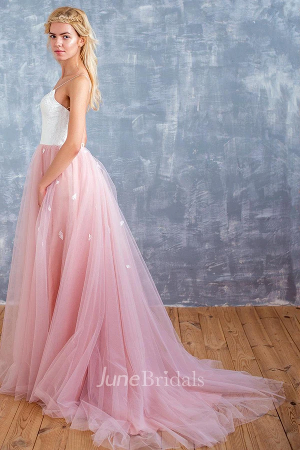 Spaghetti Tulle Floor-Length Backless Dress With Sweep Train
