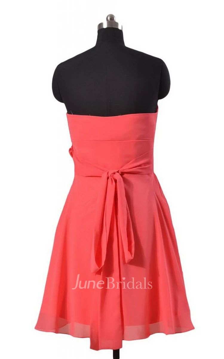 Sweetheart Pleated Chiffon A-line Gown With Floral Sash