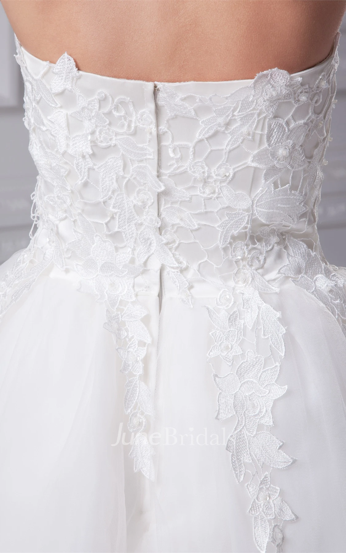 Strapless Short A-Line Dress with Appliques and Tulle Overlay