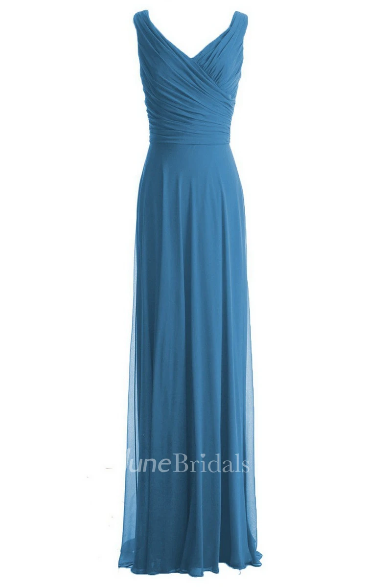 V-neckline Floor-length Dress With Zipper Back