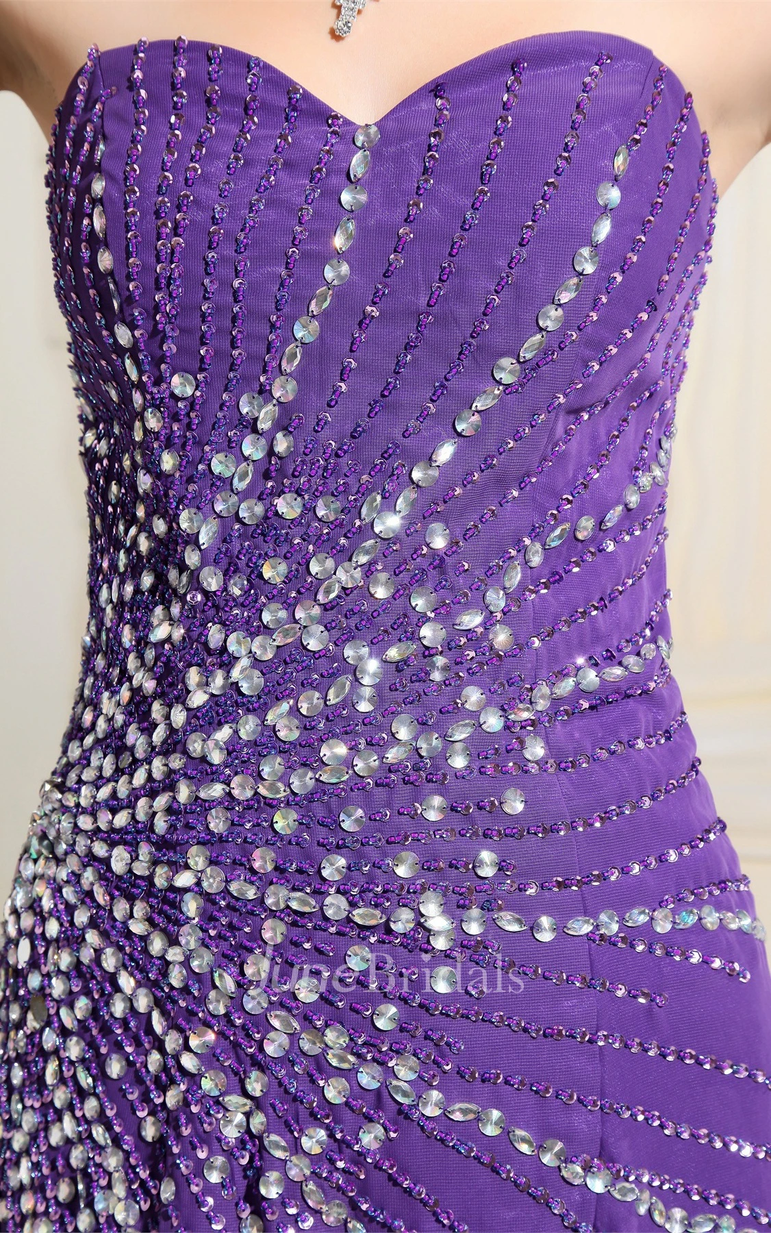 Sweetheart Front-Split Maxi Dress with Crystal Detailing