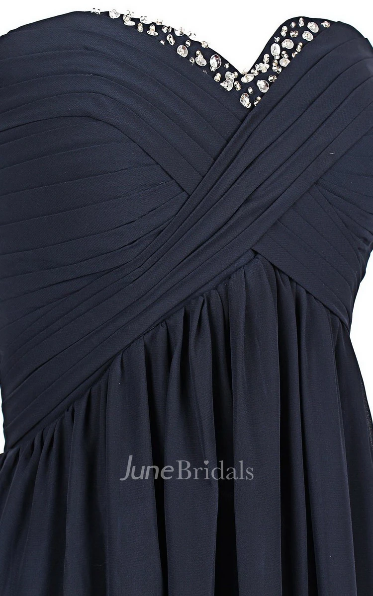 Strapless Sweetheart Criss-cross Short Dress With Rhinestones