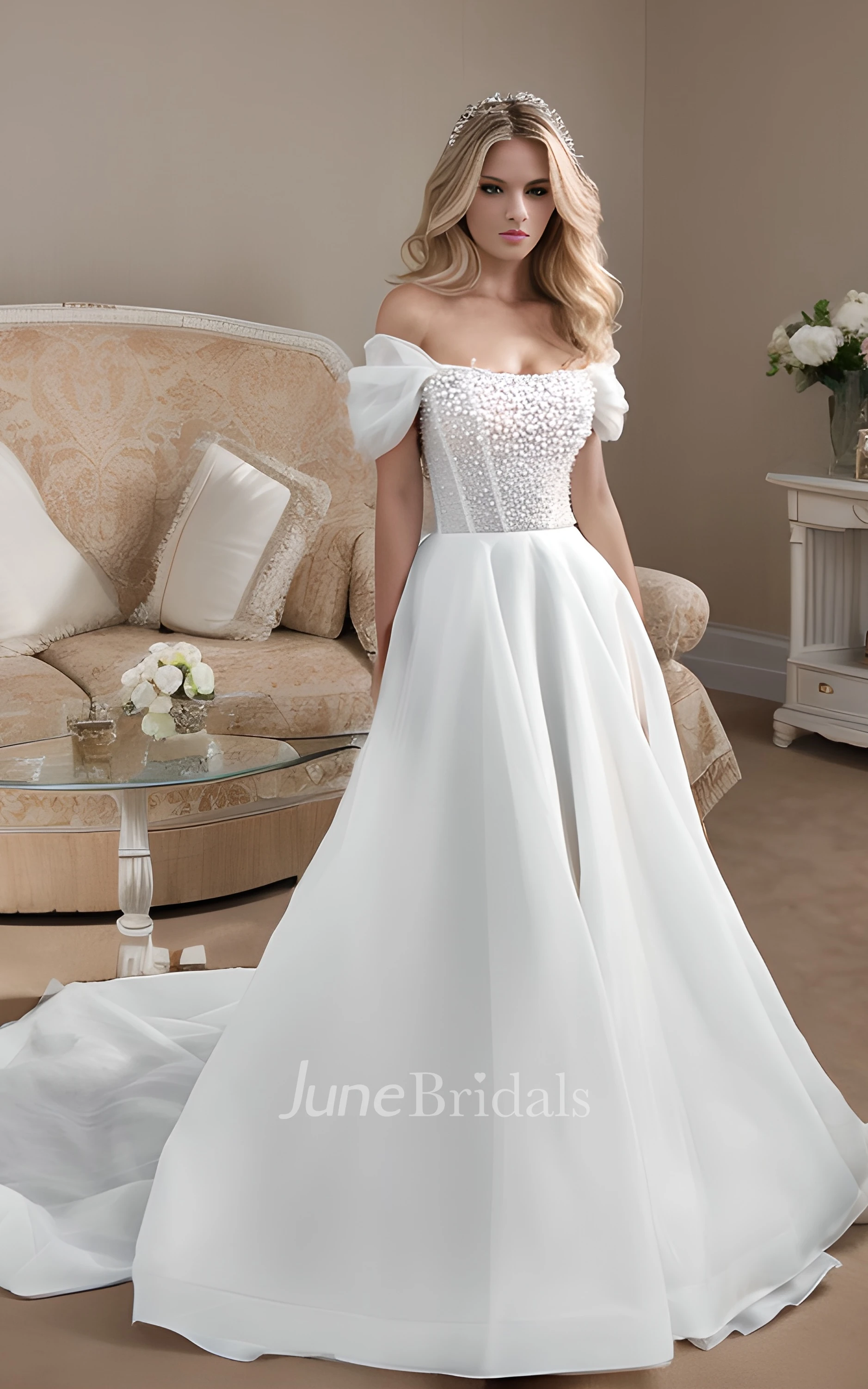 Modest A-line Bridal Gowns, Off The Shoulder Wedding Dresses Modest A-line Bridal Gowns, Off The Shoulder Wedding Dresses