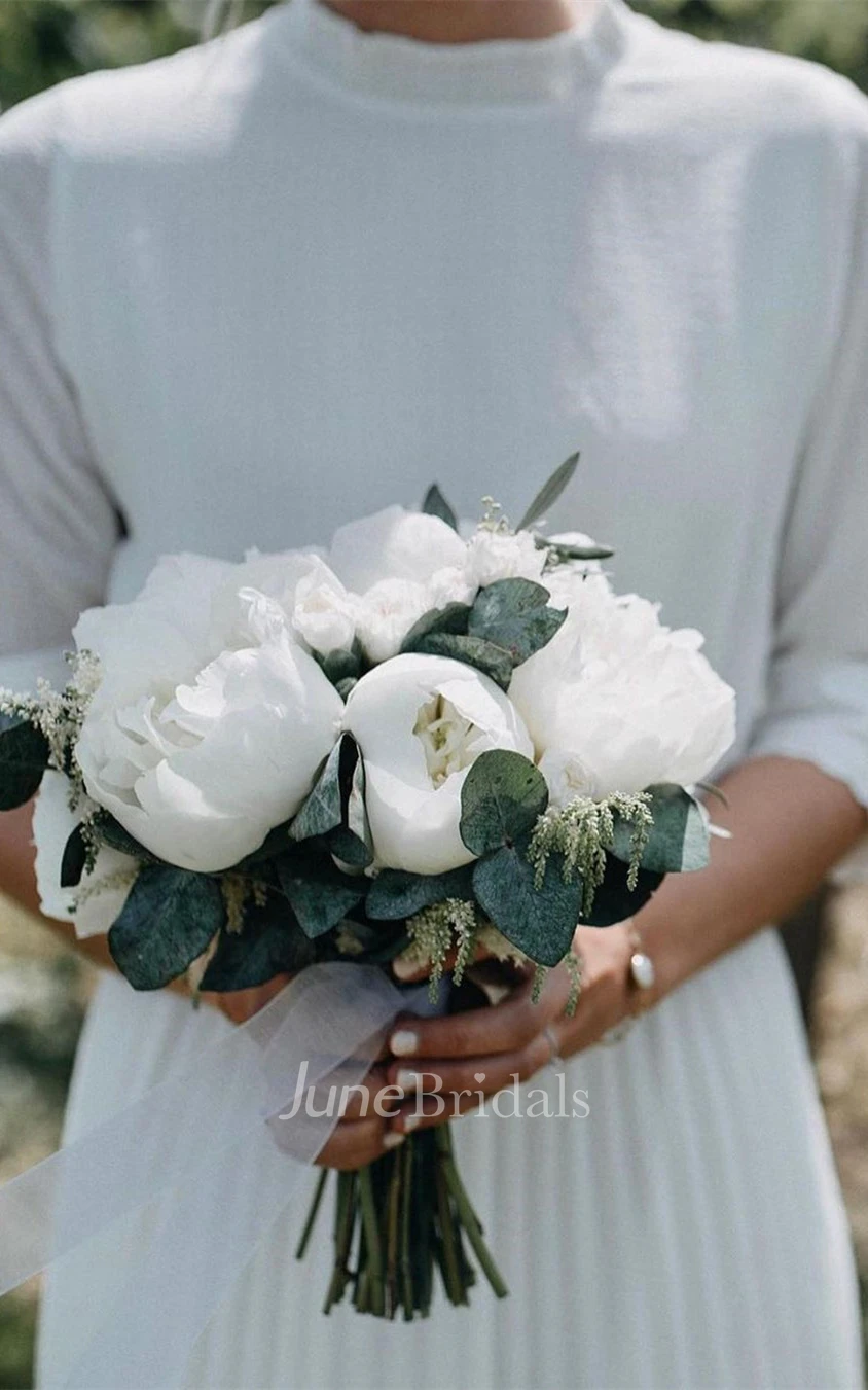 Simple Midi A-Line Half Sleeves Wedding Dress Modest Pleated Civil Gown with Open Back