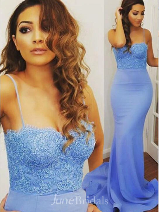Stunning Spaghetti Straps Prom Dresses Mermaid Lace Appliques