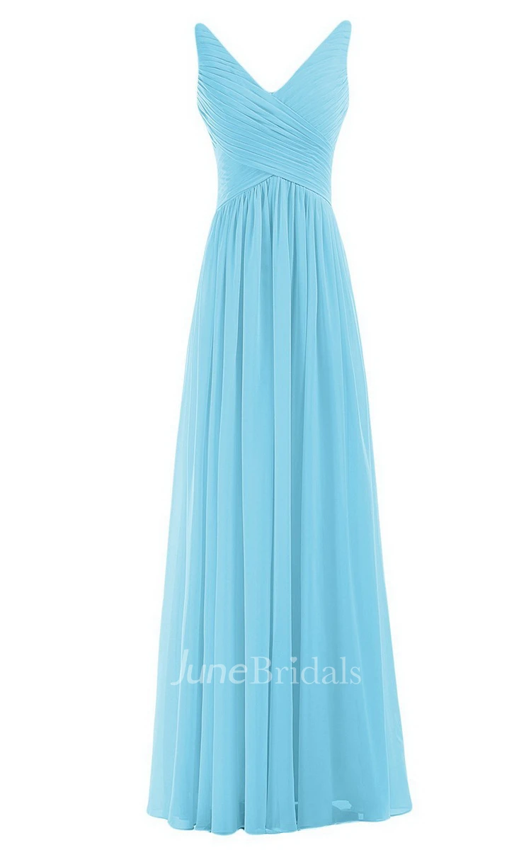 Sleeveless V-neck Chiffon Dress With Crisscross Ruching