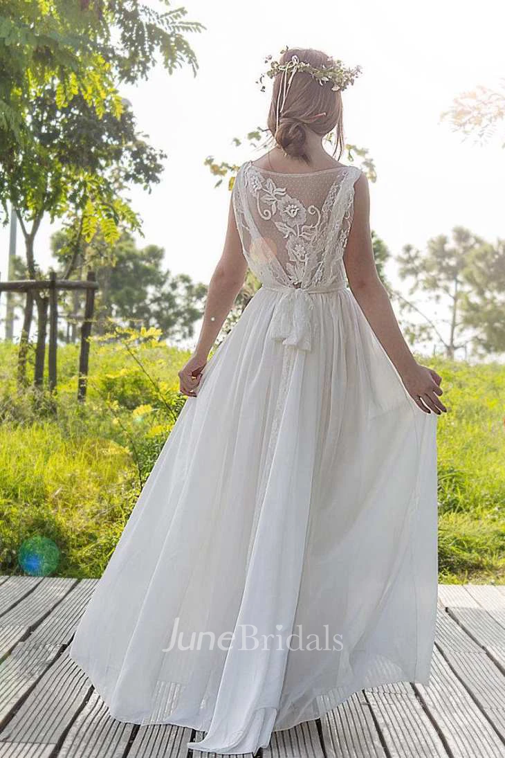 Chiffon Tulle Appliques Lace Wedding Dress