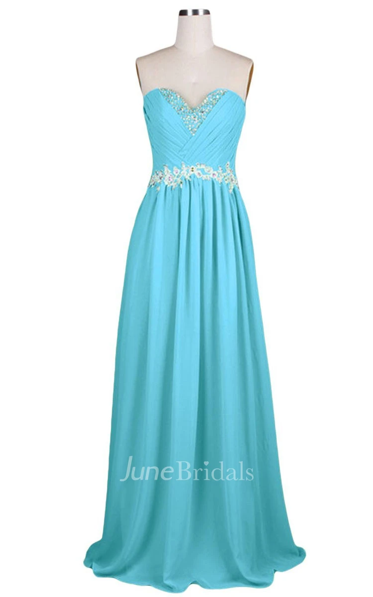 Sweetheart Pleated Beaded A-line Gown With Lace-up Back