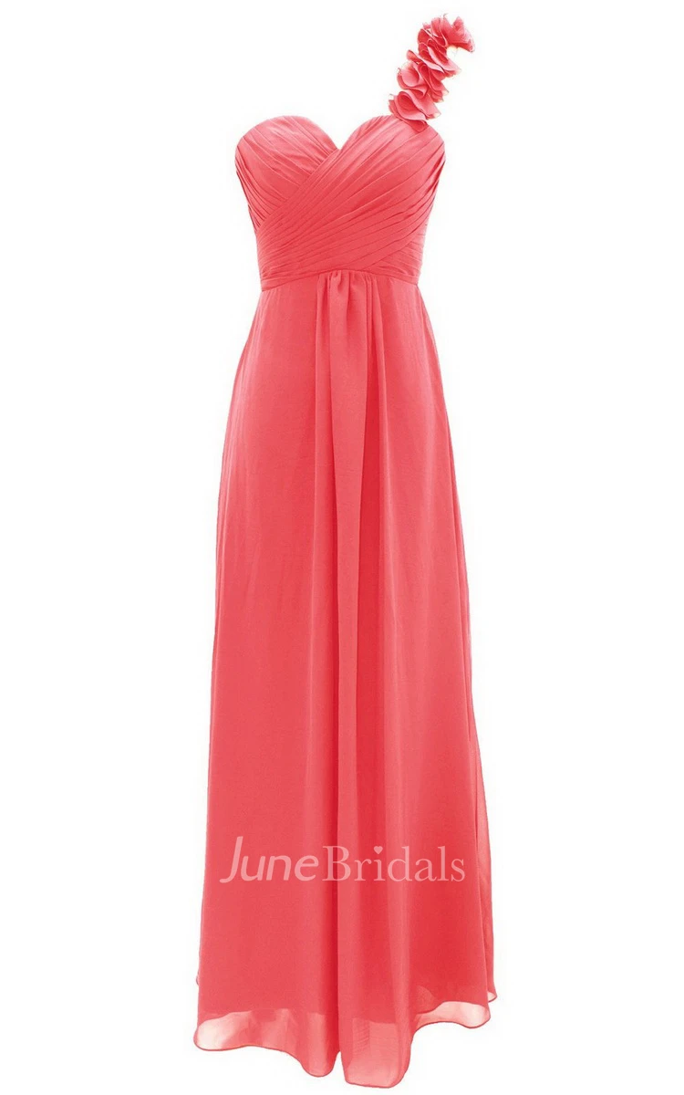 One-shoulder Chiffon Dress With Floral Strap