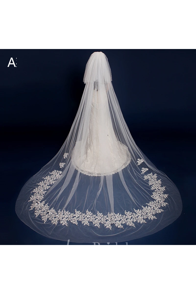 New Western Style Lace Appliques 3 Meters Long Encryption Trailing Veil