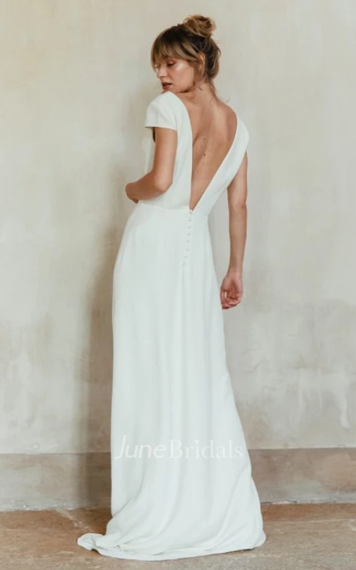 Satin A-Line V-neck Beach Warm Wedding Dress With Open Back And Appliques