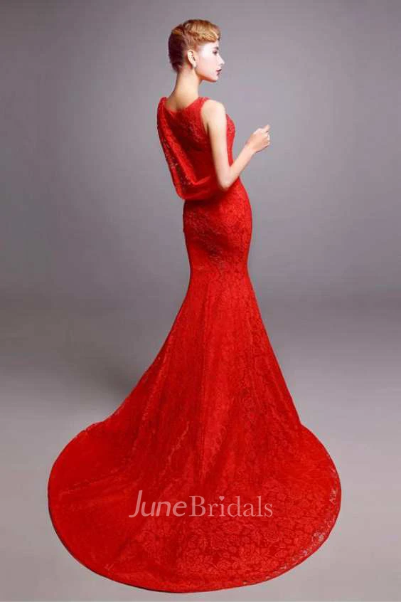 Sleeveless Scoop Neck Mermaid Lace Dress