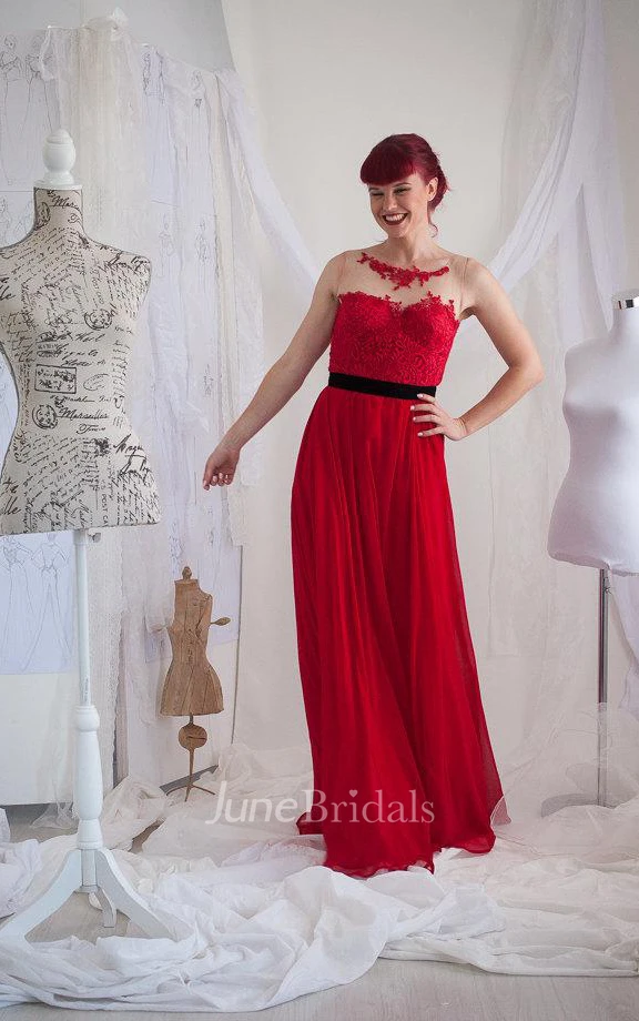Chiffon&Lace Dress With Beading&Sequins&Corset Back