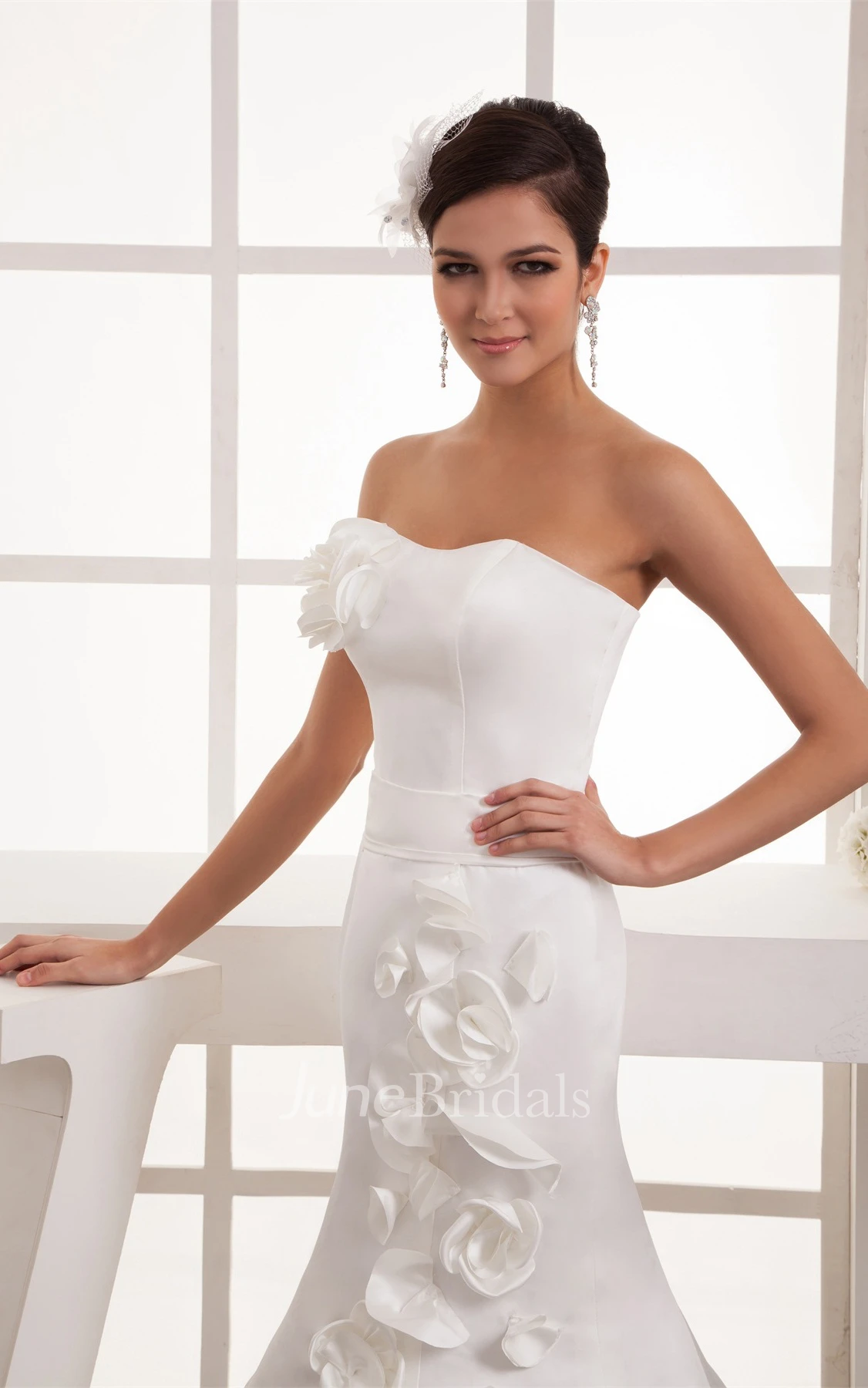 Strapless Satin Trumpet Gown with Floral Embellishment