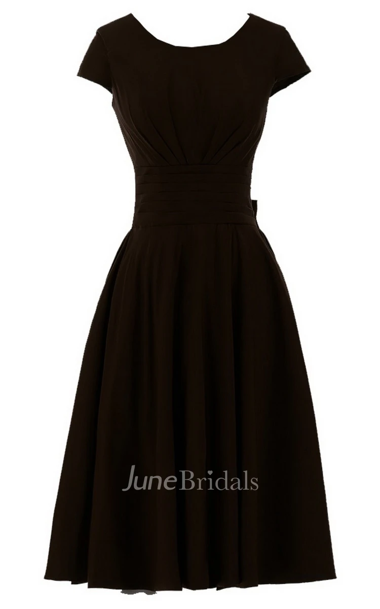 Scoop-neck Short-sleeve Fuffle A-line Bridal Dress