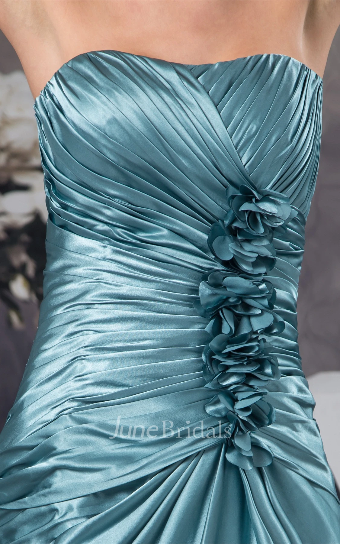 Strapless Criss-Cross Floor-Length Gown with Flower