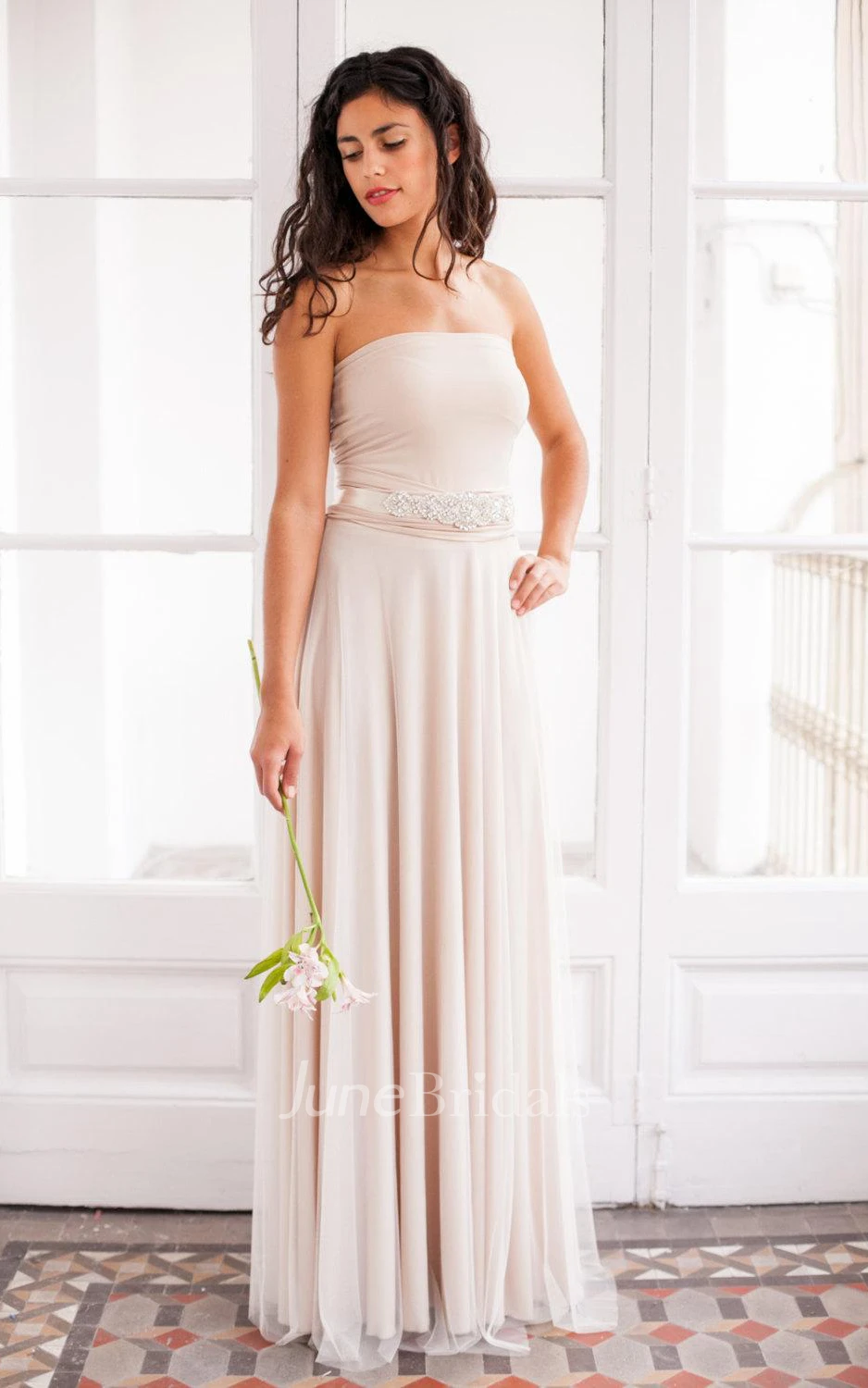 Strapped Tulle Jersey Satin Weddig Dress