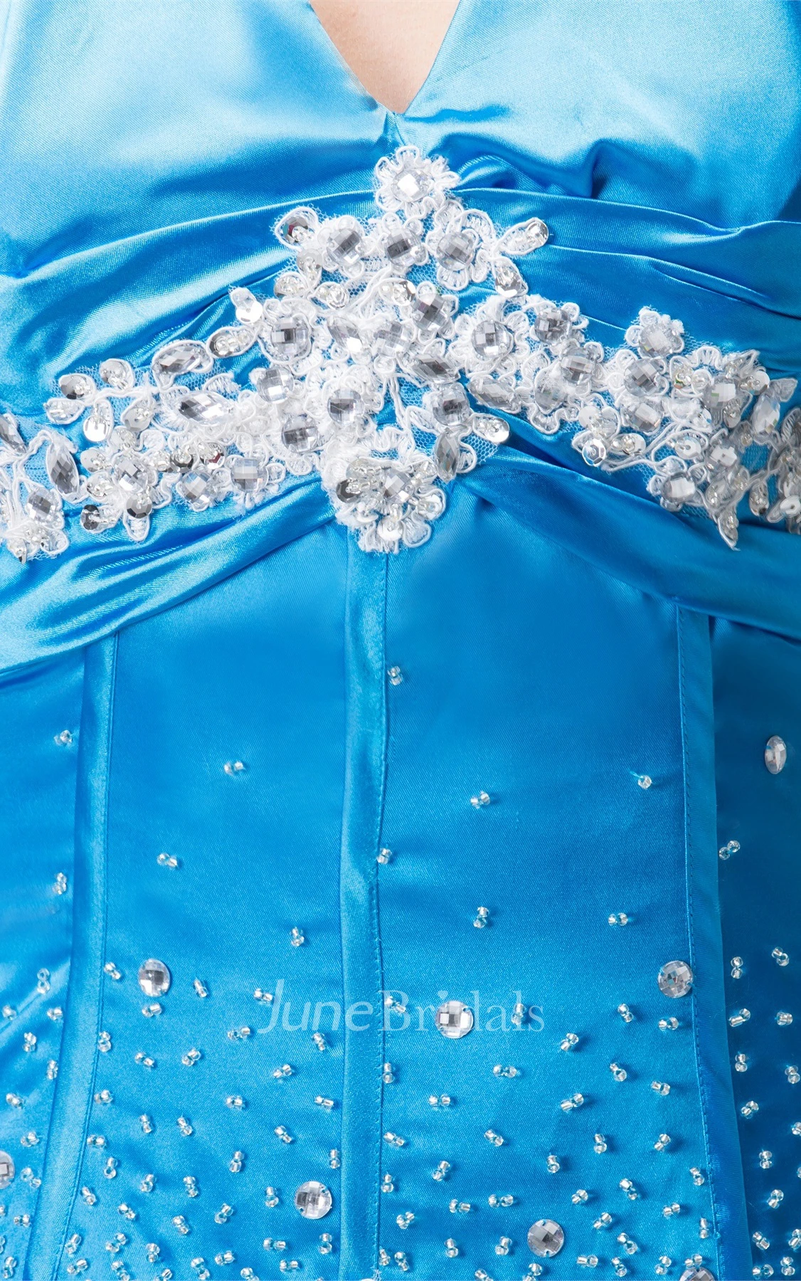 Plunged Sleeveless A-Line Dress with Beading and Broach