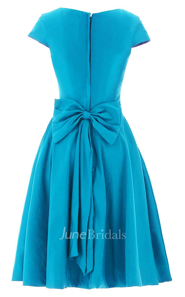 Scoop-neck Short-sleeve Fuffle A-line Bridal Dress