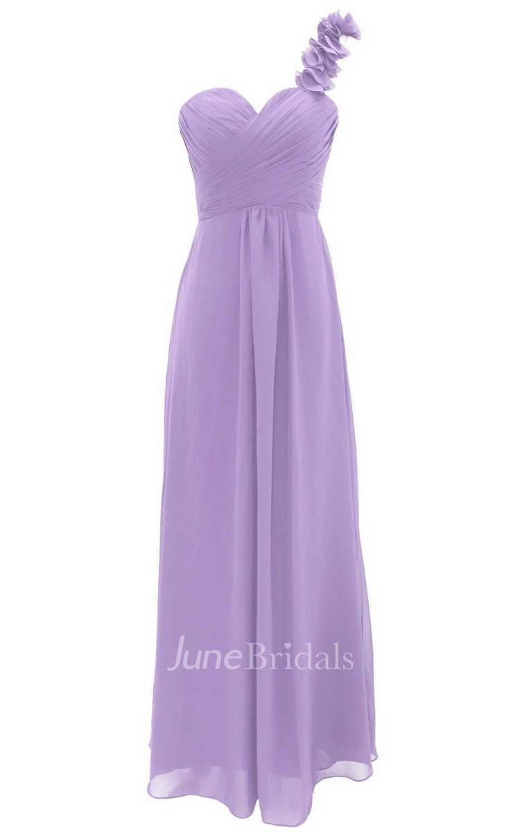 Floral One-shoulder Criss-cross A-line Gown With Drapping