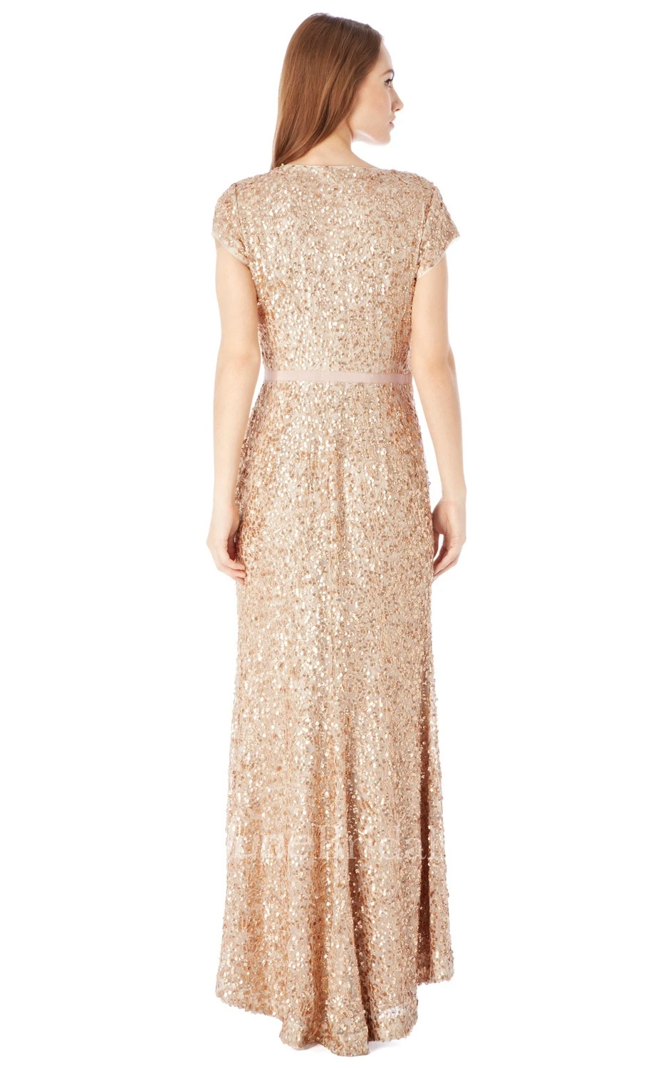 V-Neck Overall Sequined Dress With Front-Split Design
