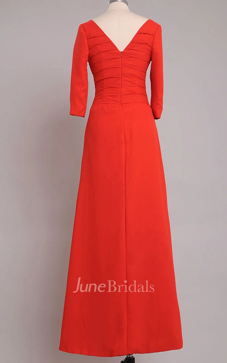 Bateau A-line Chiffon Floor-length Dress With Half Sleeves