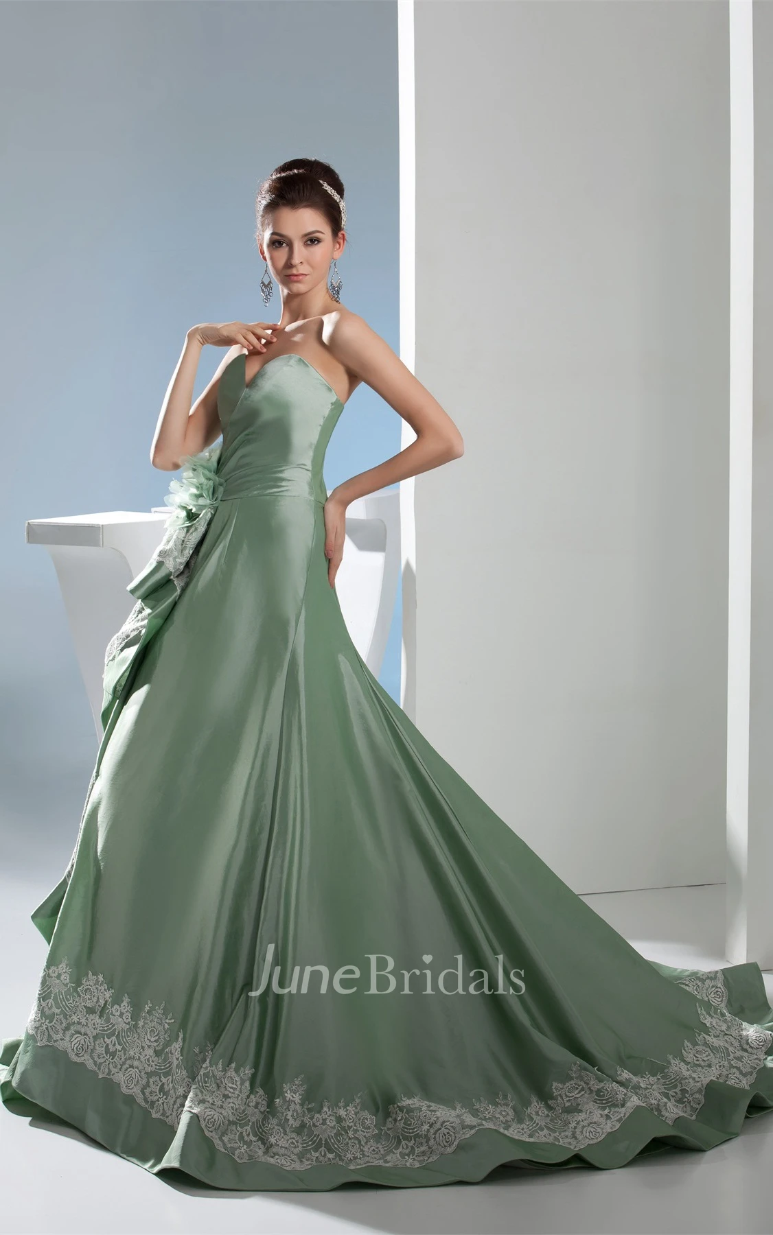 Sweetheart Satin A-Line Gown with Appliques and Flower