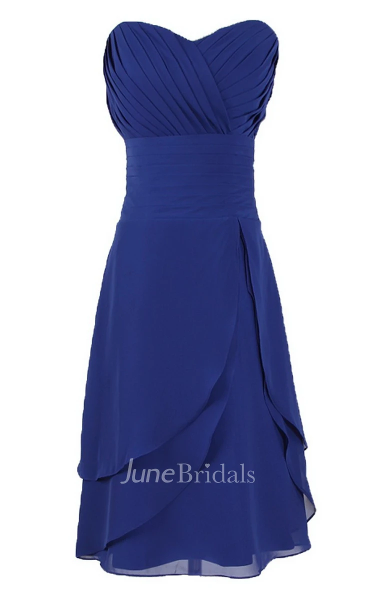 Strapless Layered Chiffon Dress With Zipper Back